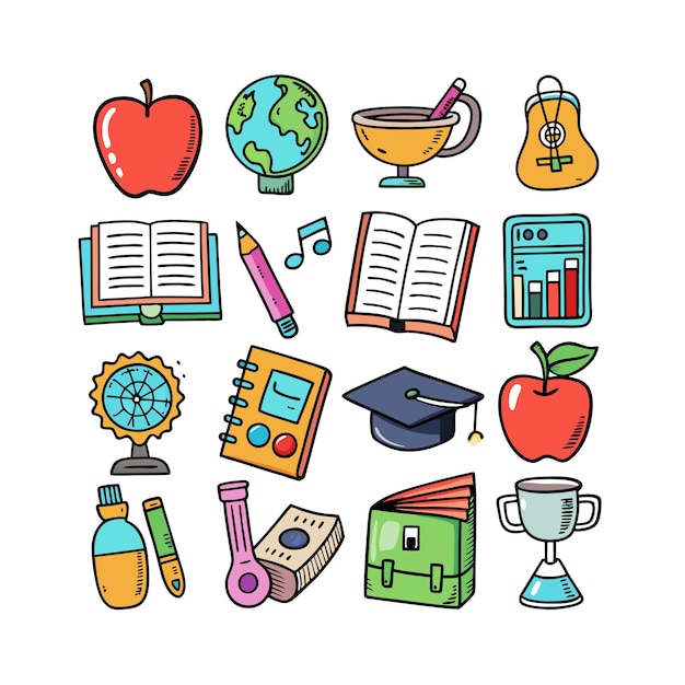 Conjunto de iconos realistas de educación y aprendizaje