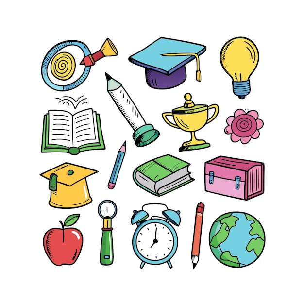 Conjunto de iconos realistas de educación y aprendizaje