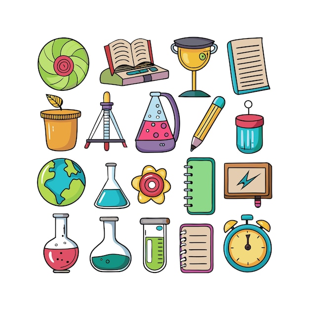 Conjunto de iconos realistas de educación y aprendizaje
