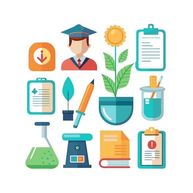 Conjunto de iconos realistas de educación y aprendizaje