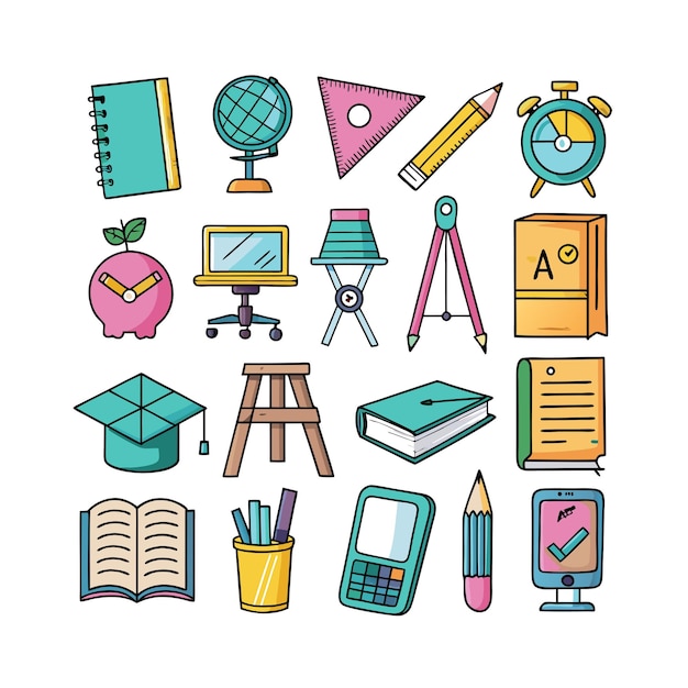 Conjunto de iconos realistas de educación y aprendizaje