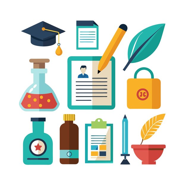 Conjunto de iconos realistas de educación y aprendizaje
