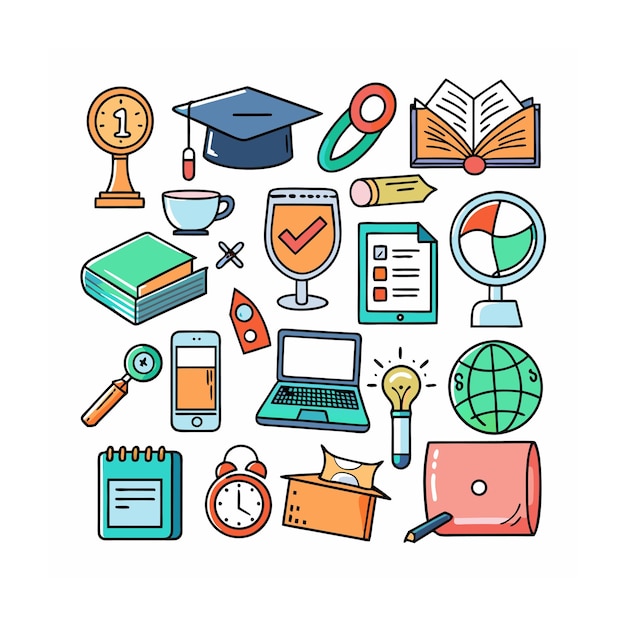 Conjunto de iconos realistas de educación y aprendizaje