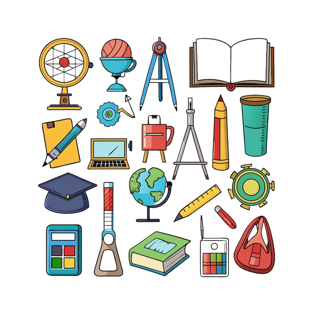 Conjunto de iconos realistas de educación y aprendizaje