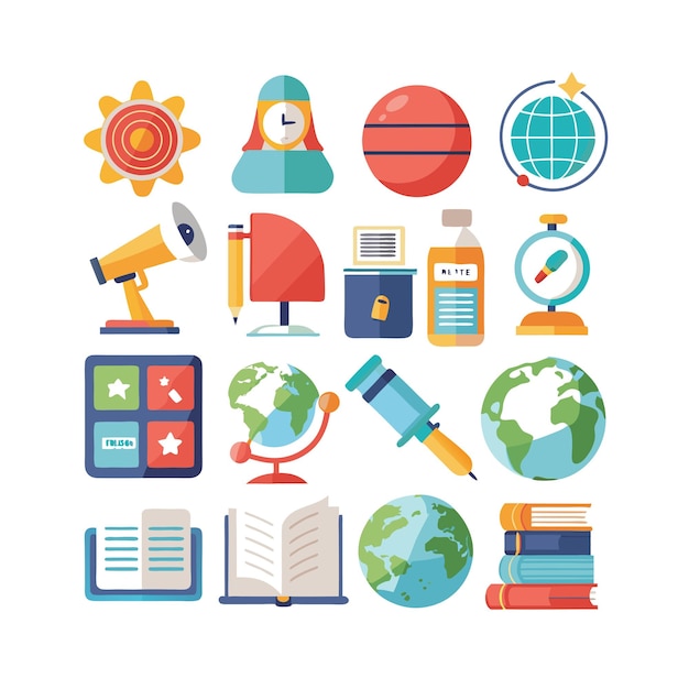 Conjunto de iconos realistas de educación y aprendizaje