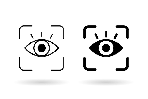 Conjunto de iconos de reconocimiento de iris para el signo de identificación biométrica o el escáner ocular de identificación y el icono del escáner de retina