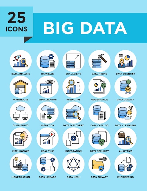 Conjunto de iconos de recopilación de grandes datos