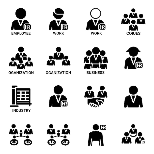 Conjunto de iconos de recursos humanos que contiene la estructura de organización del trabajo de los empleados en el negocio