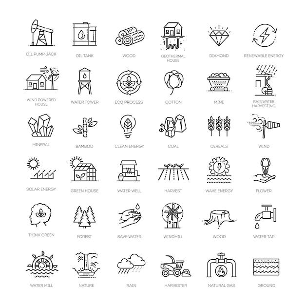 Conjunto de iconos de recursos naturales