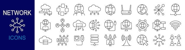 Conjunto de iconos de red e internet Colección lineal Vector
