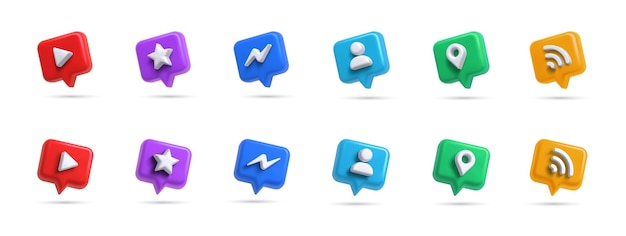 Vector conjunto de iconos de redes sociales 3d