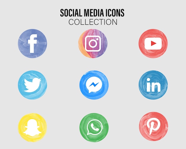 Conjunto de iconos de redes sociales acuarela