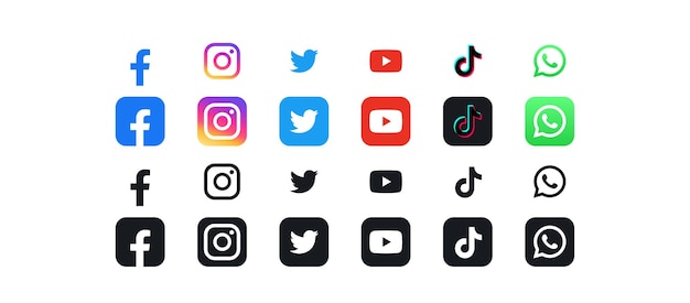 Conjunto de iconos de redes sociales y aplicaciones sociales populares logotipos modernos ilustración vectorial plana