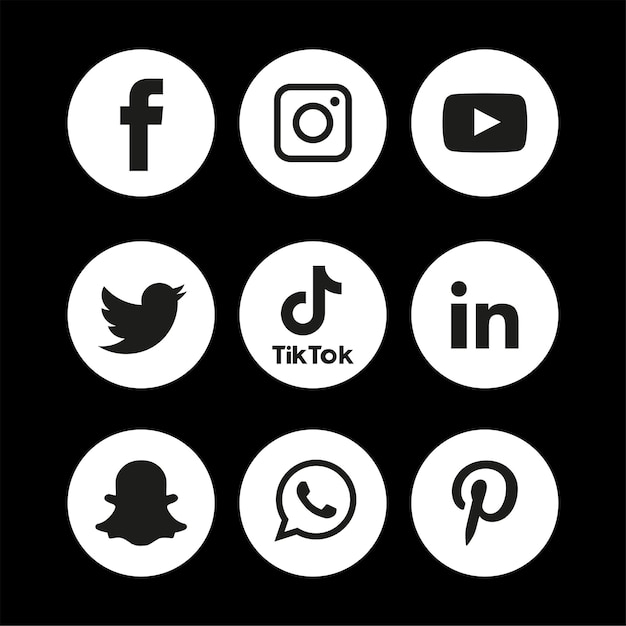 Vector conjunto de iconos de redes sociales en blanco y negro logo vector illustrator