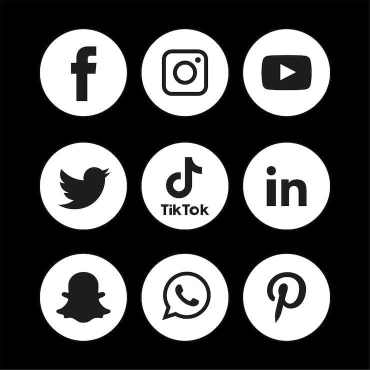 Vector conjunto de iconos de redes sociales en blanco y negro logo vector illustrator