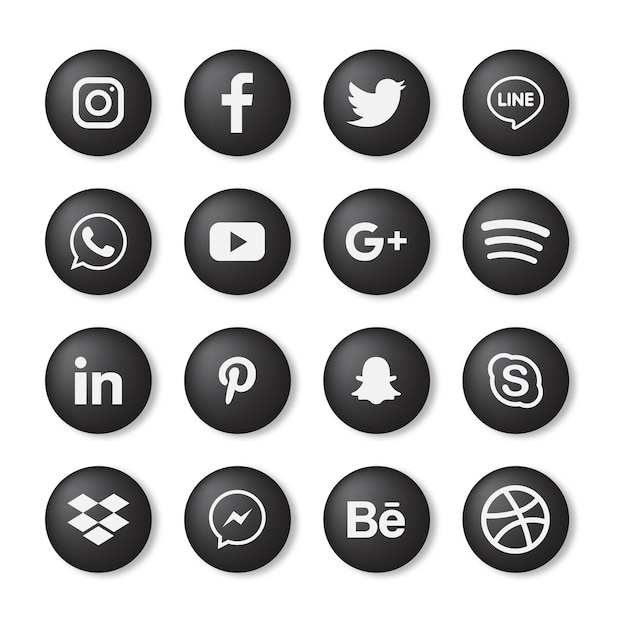 Conjunto de iconos de redes sociales. facebook, twitter, instagram, youtube, linkedin, wechat, google plus, pinterest, snapchat aislado.