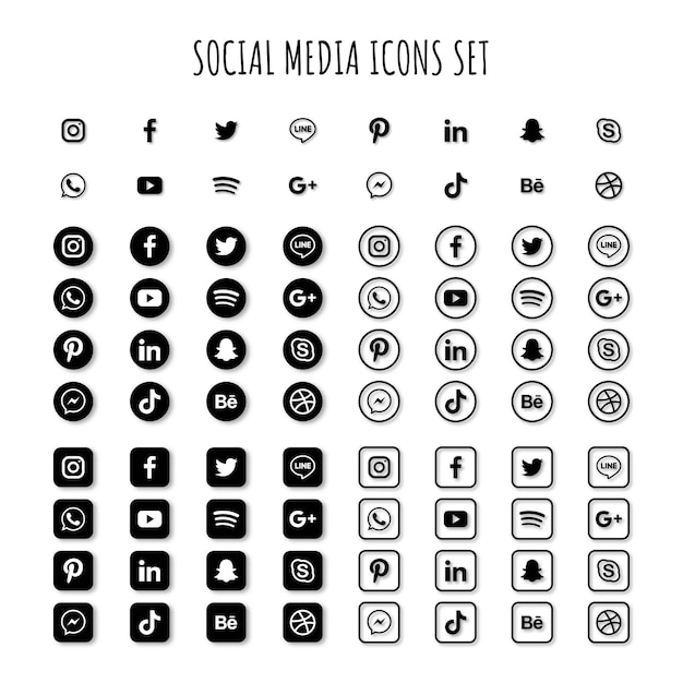 Vector conjunto de iconos de redes sociales facebook twitter instagram youtube linkedin wechat google plus