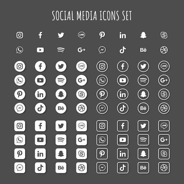 Conjunto de iconos de redes sociales facebook twitter instagram youtube linkedin wechat google plus