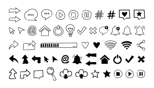Conjunto de iconos para redes sociales garabatos de redes sociales dibujados a mano para aplicaciones de interfaz web del sitio