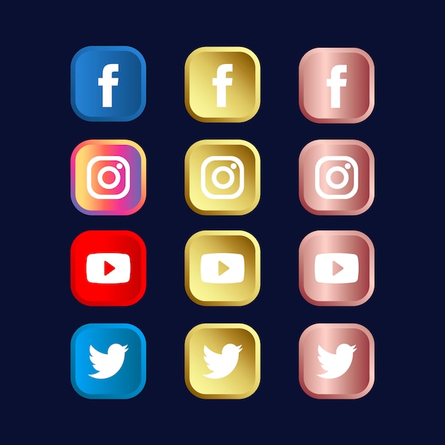 Conjunto de iconos de redes sociales en gradientes de oro y oro rosa