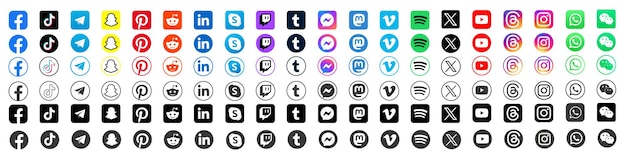 conjunto de iconos de redes sociales o logotipos de redes sociales facebook instagram x youtube whatsapp telegrama snapchat
