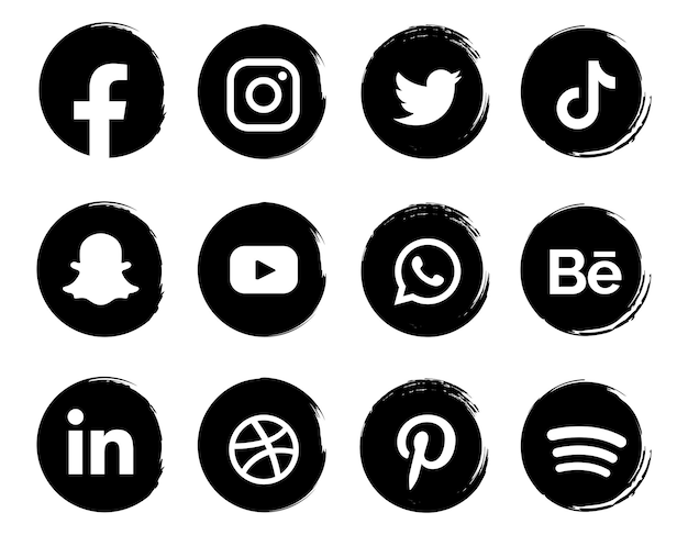 Vector conjunto de iconos de redes sociales en pinceles