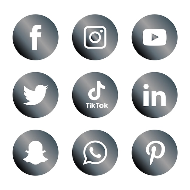 Conjunto de iconos de redes sociales de plata Logo Vector Illustrator