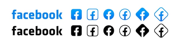 Conjunto de iconos de redes sociales populares de Facebook Ilustración editorial vectorial Rivne Ucrania 10 de abril de 2023