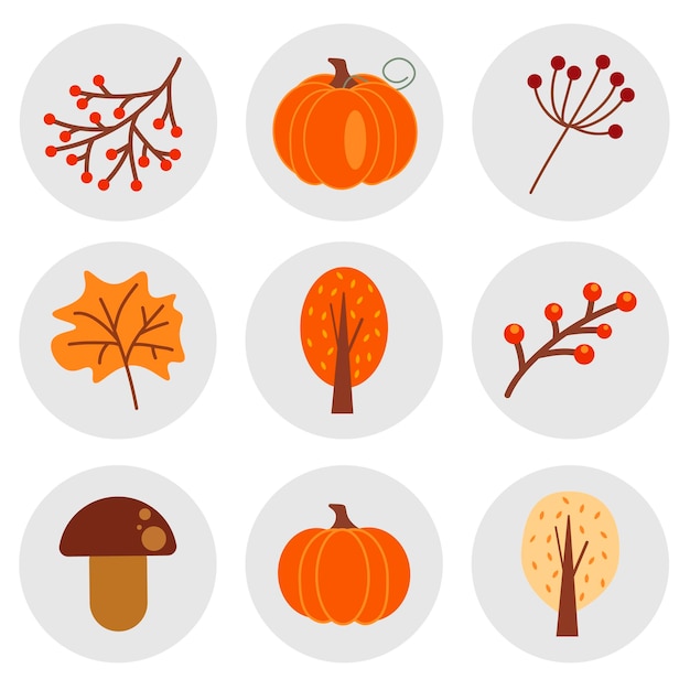 Conjunto de iconos redondos de otoño