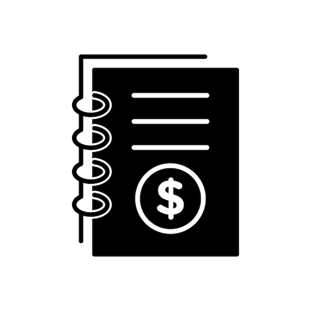 Conjunto de íconos de registro financiero Símbolo vectorial de contabilidad de libro mayor de monedas en un estilo de relleno y delineado en negro Signo de crónicas fiscales