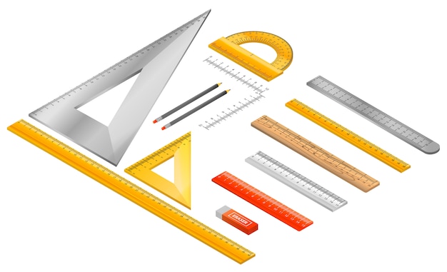 Conjunto de iconos de la regla. Conjunto isométrico de iconos de vector de regla para diseño web aislado sobre fondo blanco