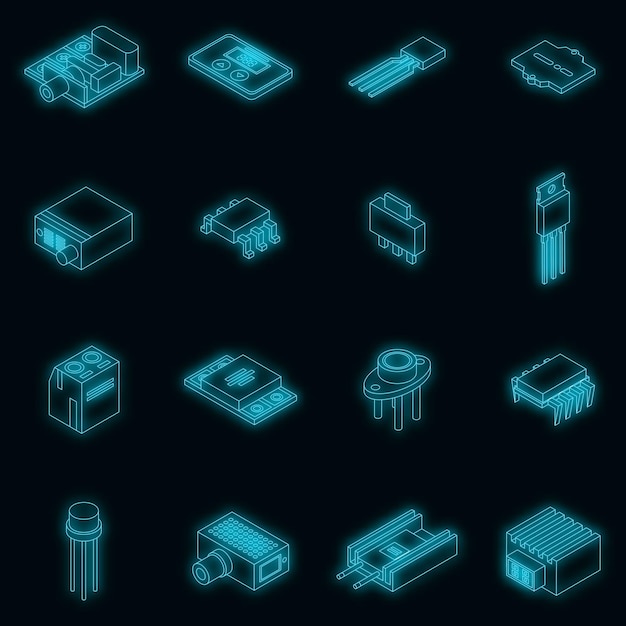 Conjunto de iconos de regulador de voltaje neón vectorial