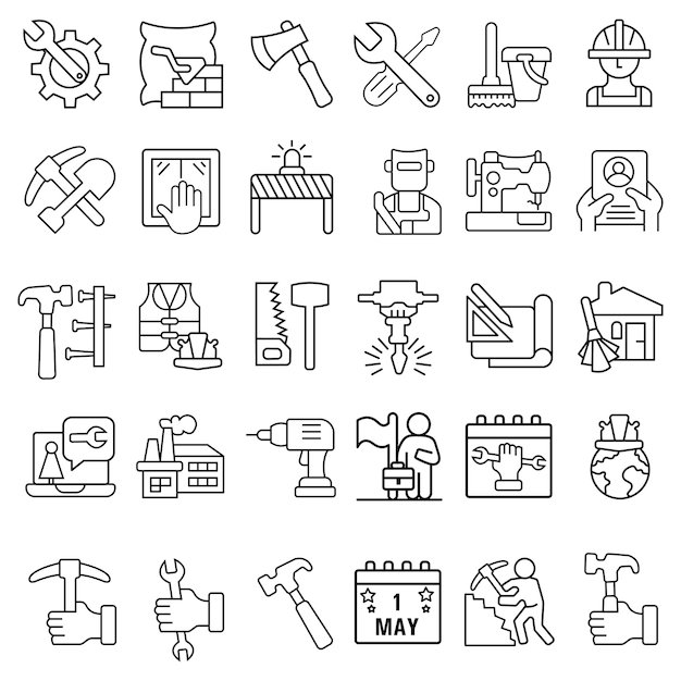 Conjunto de iconos relacionados con la construcción y las herramientas