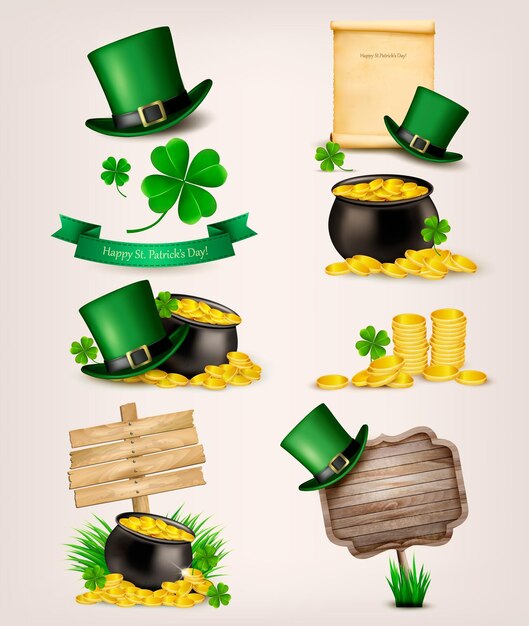 Conjunto de iconos relacionados con el día de san patricio vector