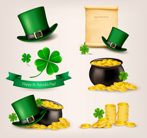 Conjunto de iconos relacionados con el día de San Patricio. .