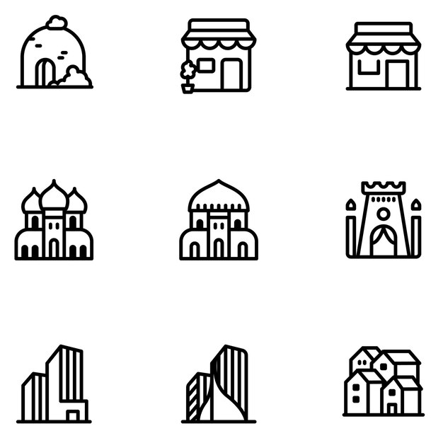 Conjunto de iconos relacionados con el edificio Ilustración vectorial