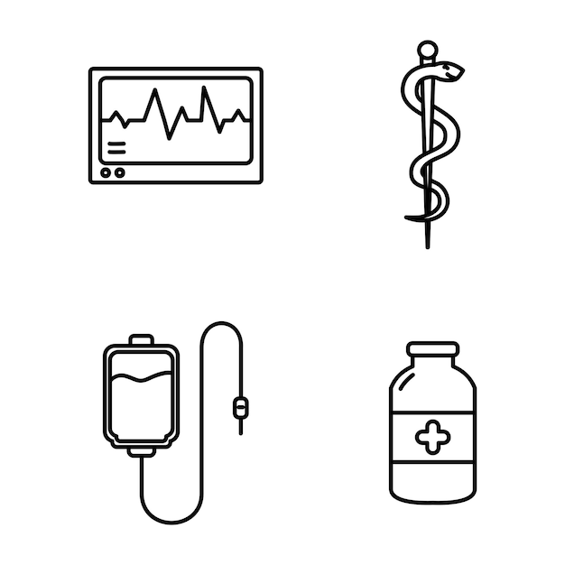 Vector conjunto de iconos relacionados con la medicina en estilo de línea a color