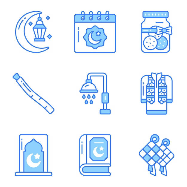 Un conjunto de iconos relacionados con el Ramadán y Eid al fitr cuidadosamente elaborados Vector de estilo moderno