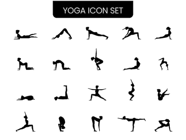 Conjunto de iconos de relajación de yoga mujer en varias posturas de yoga estiramiento Iconos de yoga llenan la serie Editable