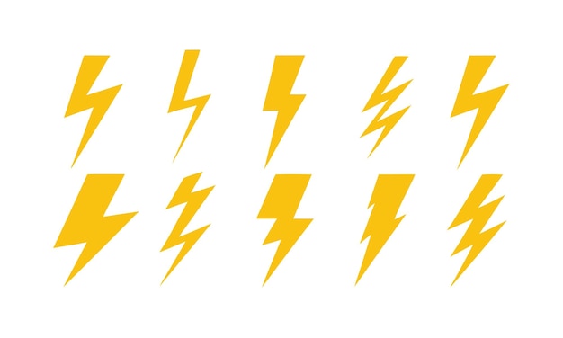 Conjunto de íconos de relámpago Energía eléctrica Símbolos de trueno