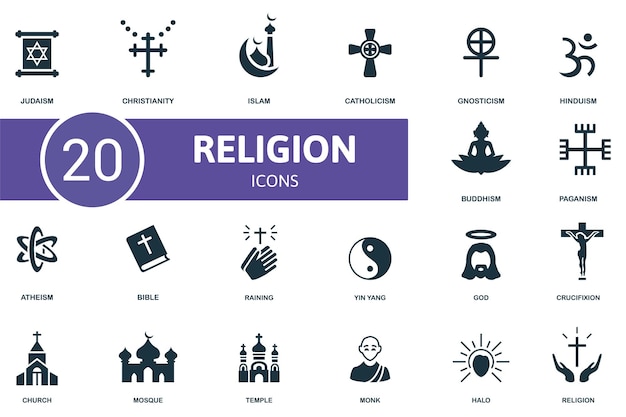 El conjunto de iconos de religión contiene iconos editables tema de religión