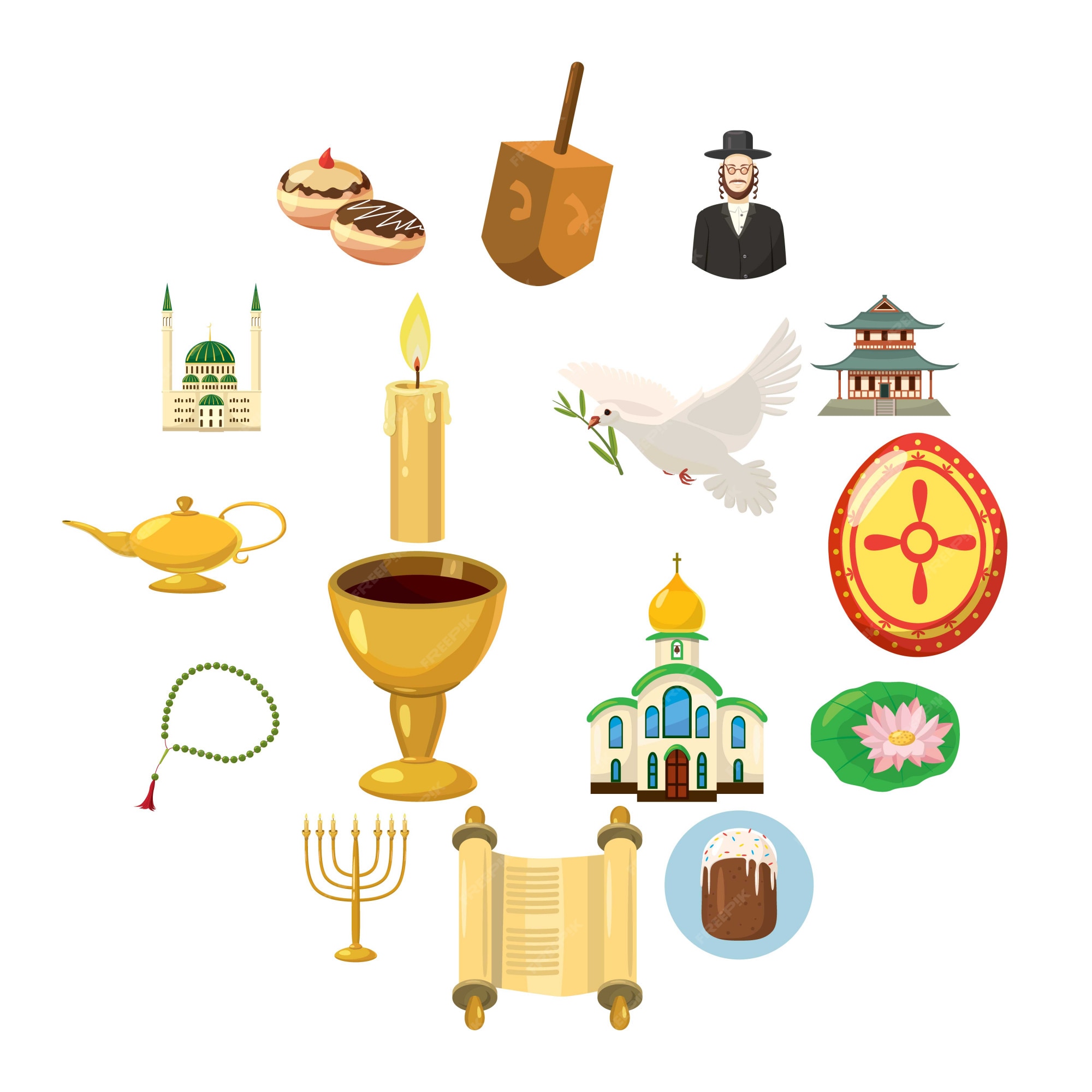 Conjunto de iconos de la religión, estilo de dibujos animados | Vector  Premium