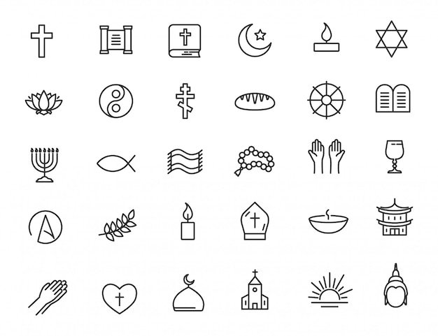 Conjunto de iconos de religión lineal Iconos de fe