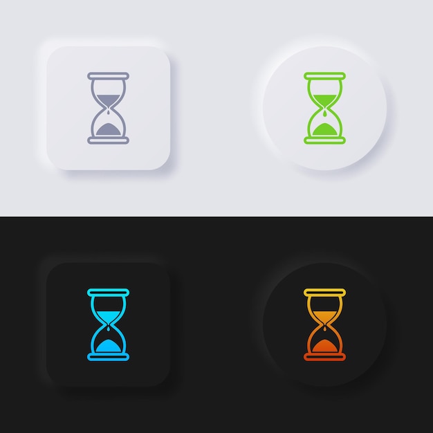 Conjunto de iconos de reloj de arena, botón de neumorfismo multicolor Diseño de interfaz de usuario suave para diseño web