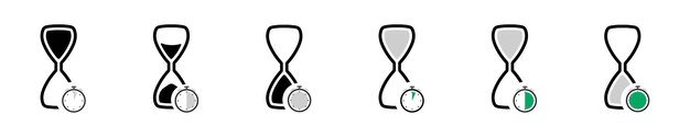 Conjunto de iconos de reloj de arena Ilustración simple cuenta atrás de horas y minutos Temporizador de señales gráficas aisladas vidrio de arena en estilo de diseño vectorial