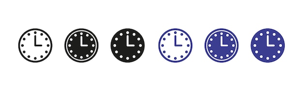 Conjunto de iconos de reloj Una colección de iconos que representan relojes y conceptos relacionados con el tiempo. Estos iconos se pueden utilizar para simbolizar la gestión del tiempo, los horarios, las citas, las alarmas.