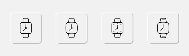 Conjunto de iconos de reloj de muñeca Icono de línea de reloj de muñeca Conjunto de relojes de muñeca redondos y cuadrados