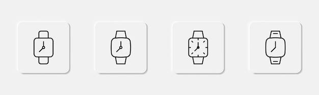 Vector conjunto de iconos de reloj de muñeca icono de línea de reloj de muñeca conjunto de relojes de muñeca redondos y cuadrados