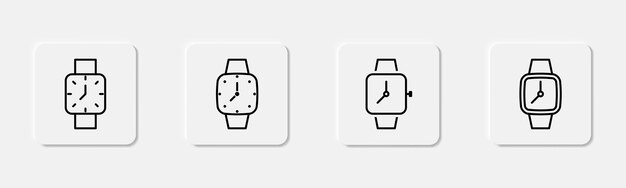 Conjunto de iconos de reloj de muñeca Icono de línea de reloj de muñeca Conjunto de relojes de muñeca redondos y cuadrados