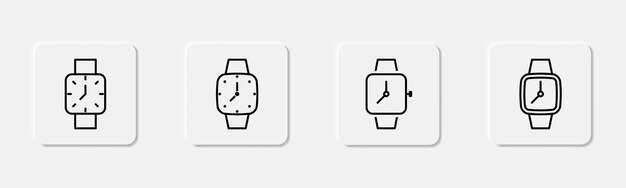 Vector conjunto de iconos de reloj de muñeca icono de línea de reloj de muñeca conjunto de relojes de muñeca redondos y cuadrados